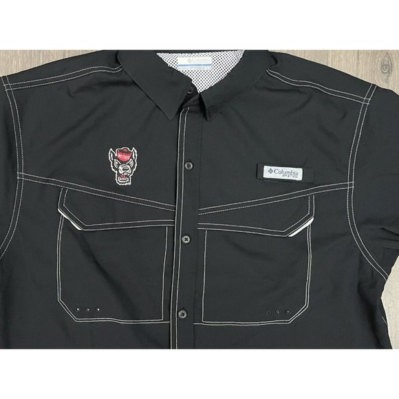 Columbia PFG Shirt Medium Black Button-Down Short Sleeve Vented NC State Logo - Picture 4 of 11